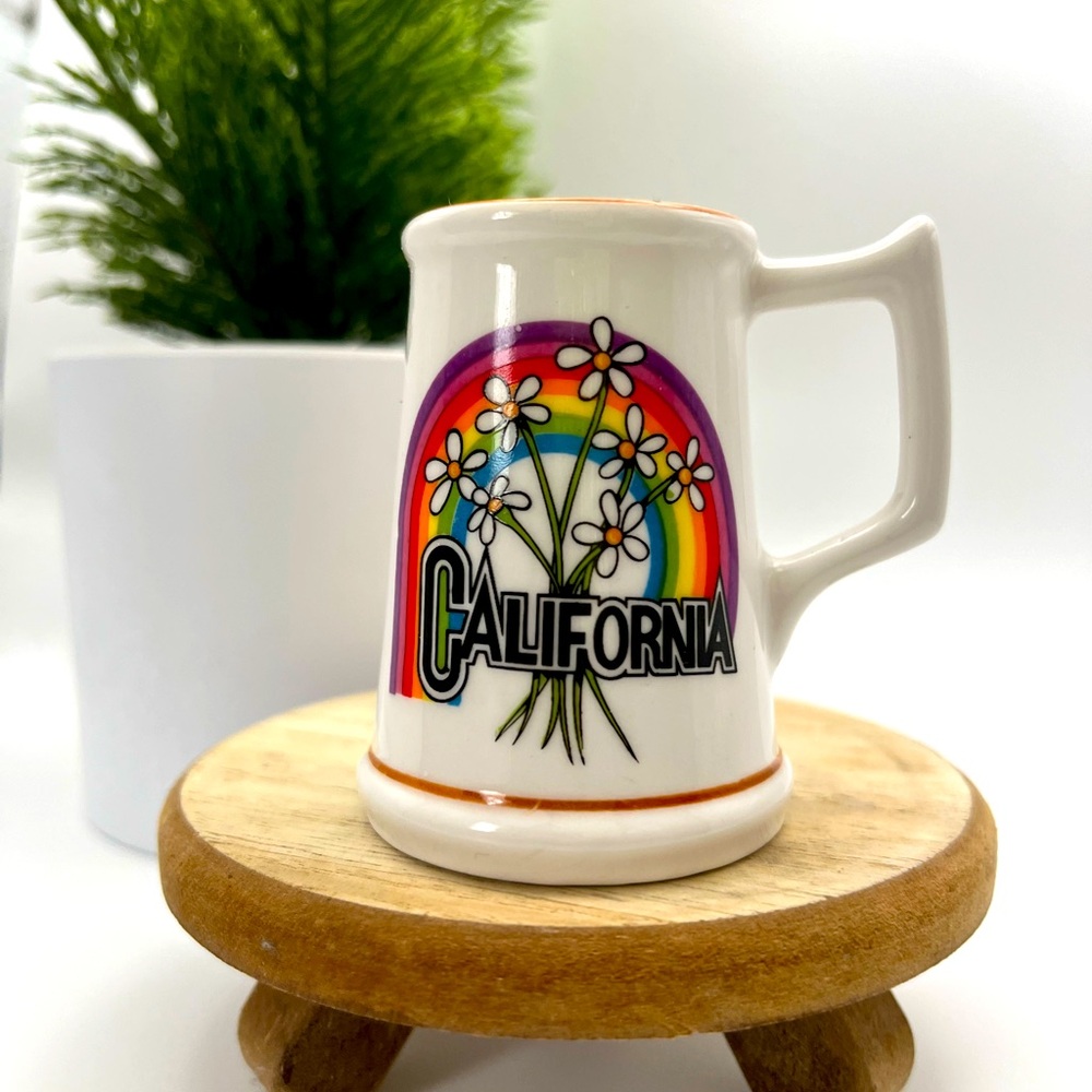 Vtg California Rainbow Daisy Souvenir Mini Stein Dopamine Decor Pride boho